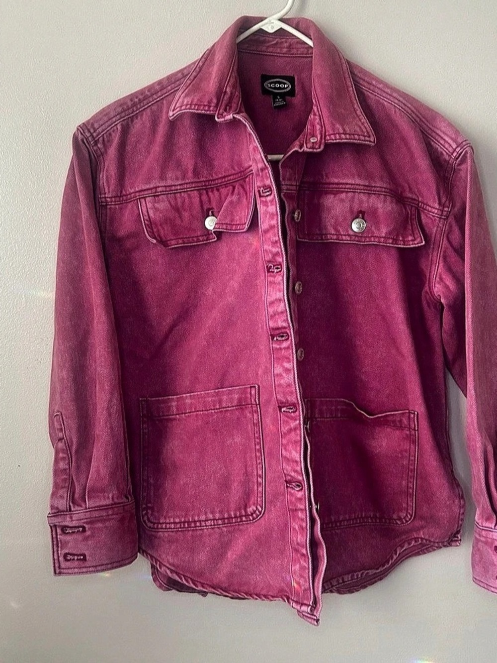 Scoop Oversized Cotton Denim Shacket Pink Size Small
